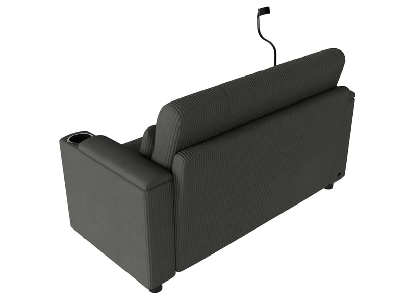 Canapé 2 places lora gris en velours côtelé avec rangement, usbtype-c, porte-gobelet et 2 coussins lombaires - Conforama E