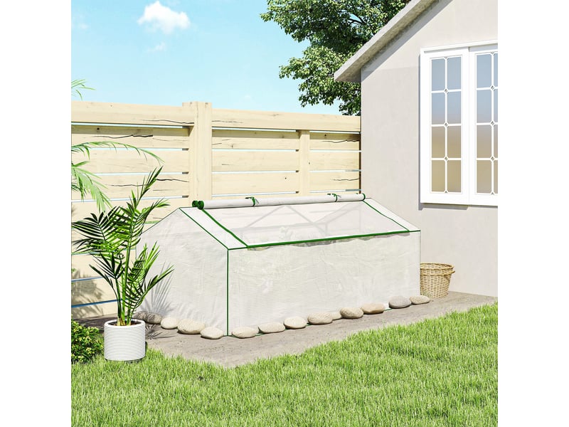  Serre avec fenêtre, film de maille pe, serre d'hivernage en aluminium, serre chaude 180 x 90 x 70 cm blanche  - Conforama D