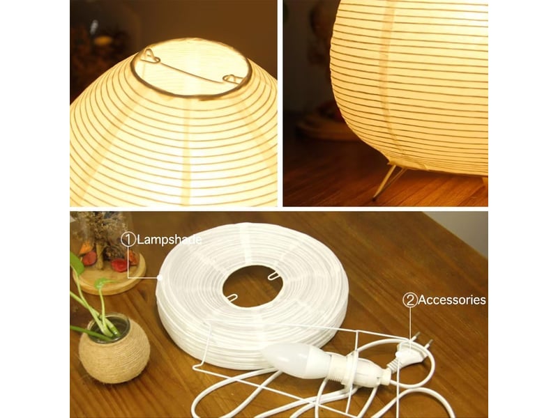  Lampe de table style japonais en papier de riz – lumière douce et chaleureuse, pour chevet, chambre et table  - Conforama D