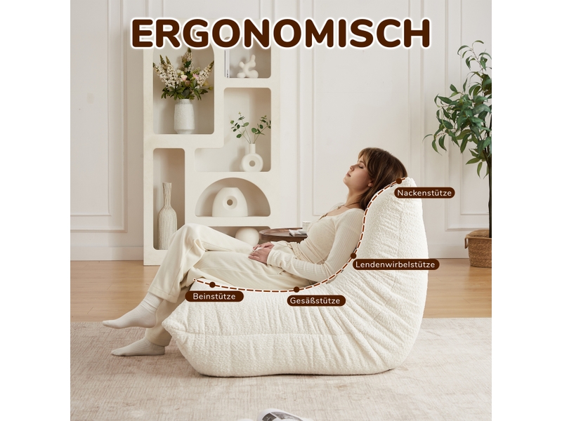 Fauteuil de sol beige en chenille, rembourré de mousse, sans accoudoirs, lounge confortable pour salon, chambre, jeux et bureau - Conforama C