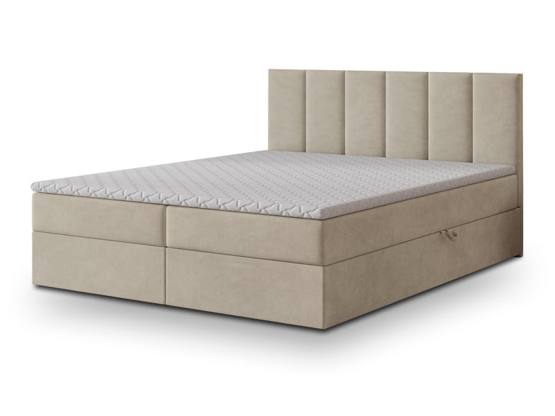  Boxspring meril 200x200 cm, lit complet avec matelas, beige  - Conforama A