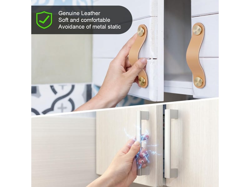 Poignées de meuble en cuir – lot de 4, entraxe 128mm  - Conforama C