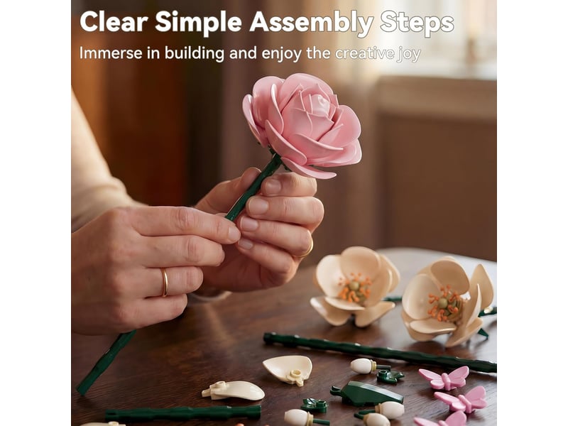  645 pièces bouquet de roses en blocs de construction, fleurs roses à monter, décoration maison et bureau, cadeau créatif  - Conforama B