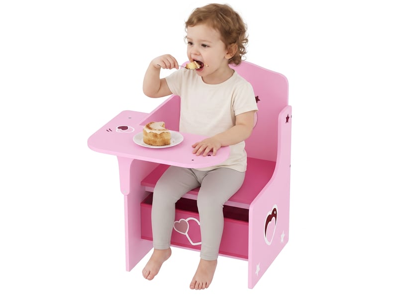  Ensemble table et chaises pour enfants de 3 à 5 ans, en mdf avec motifs de cœurs et rangement intégré, rose.  - Conforama A