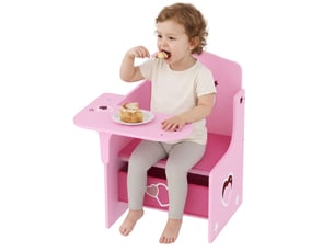 Ensemble table et chaises pour enfants de 3 à 5 ans, en mdf avec motifs de cœurs et rangement intégré, rose.
