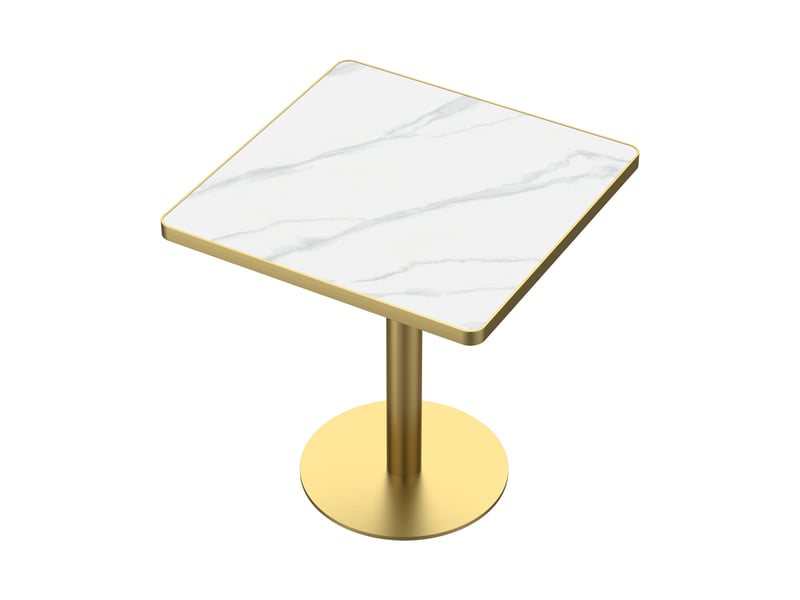  Table à manger ronde de 70 cm en pierre frittée avec plateau blanc et pieds dorés  - Conforama D