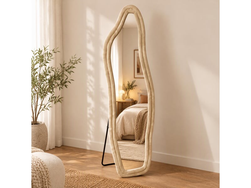  Miroir sur pied – forme organique irrégulière – cadre en velours – miroir en verre trempé haute définition  - Conforama B