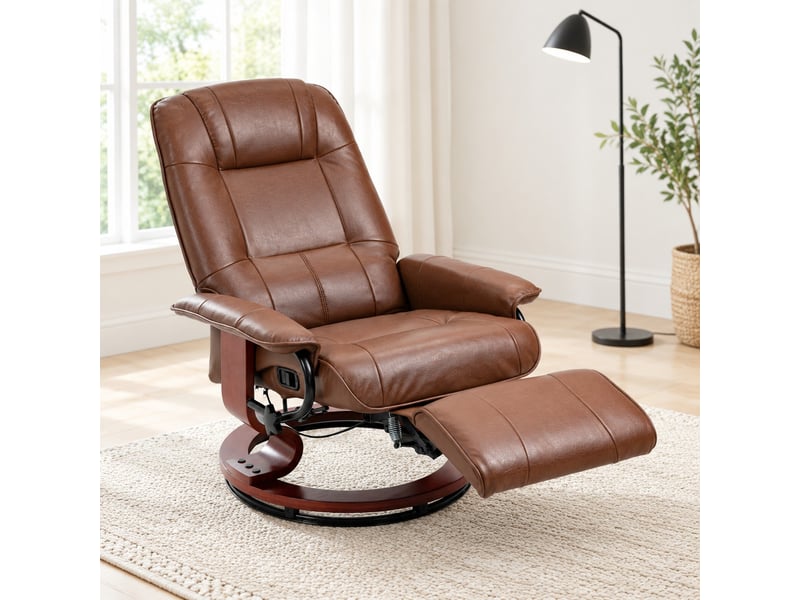  Fauteuil relax pivotant marron en similicuir avec repose-pieds inclinable 145°  - Conforama E