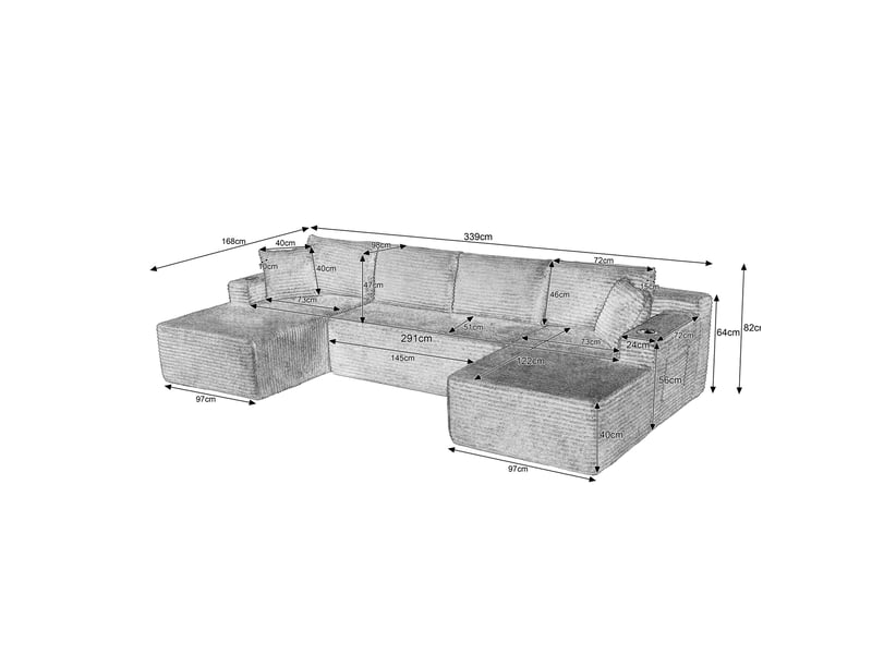 Canapé modulable en u 6 places sans structure rigide, en velours côtelé gris foncé - Conforama C