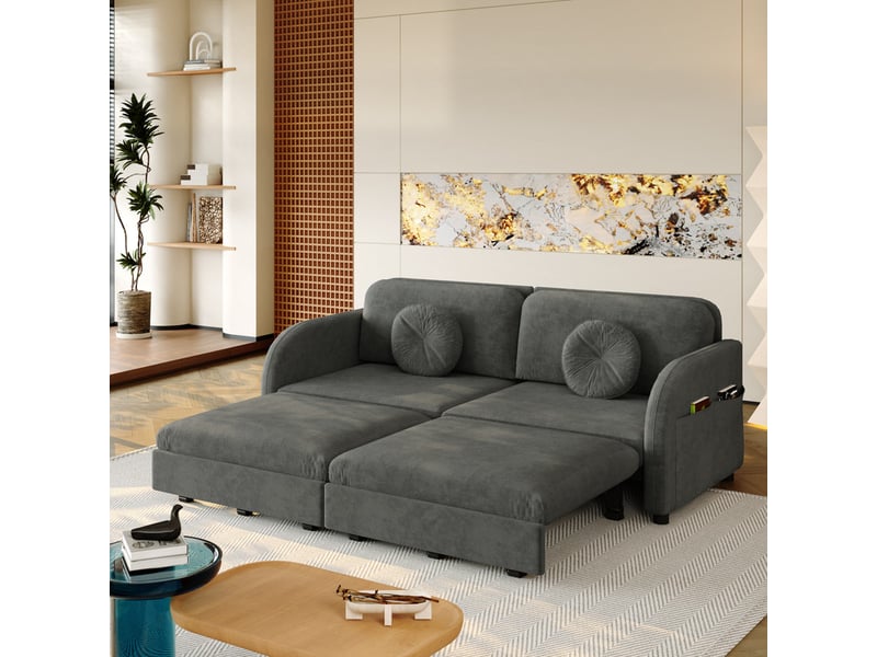  Canapé d'angle convertible ,2 places, avec poches de rangement des deux côtés,166 x 84x90,gris  - Conforama E