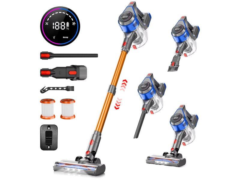  Aspirateur balai sans fil 78 kpa avec 6 batteries 2200 mah, autonomie jusqu’à 45 min, pour sols, tapis et poils d’animaux  - Conforama A