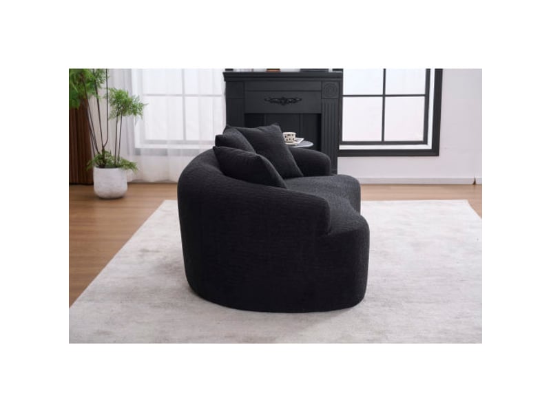  Canapé compressé 2 places, assise profonde, style contemporain, chenille, noir, coussins inclus  - Conforama E