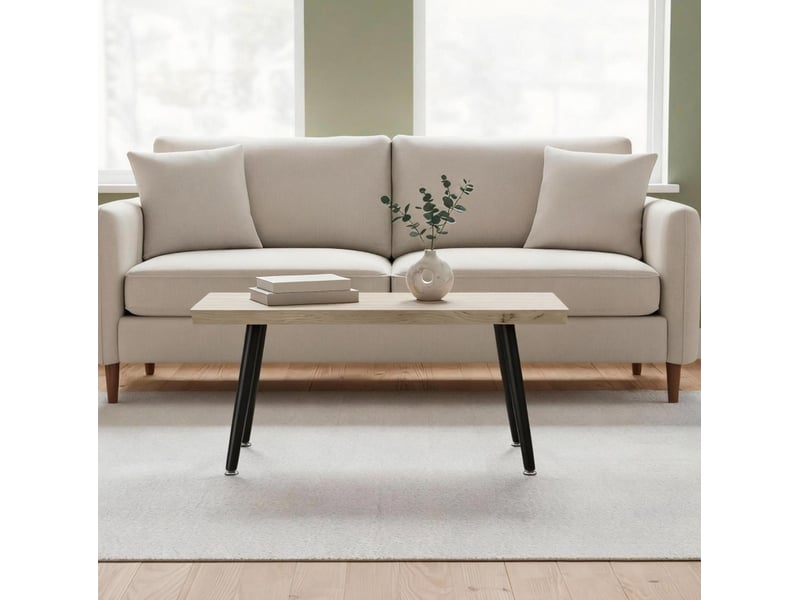  Table basse rectangulaire 100 x 50 x 45 cm, plateau mélaminé 4 cm, chêne et noir  - Conforama E