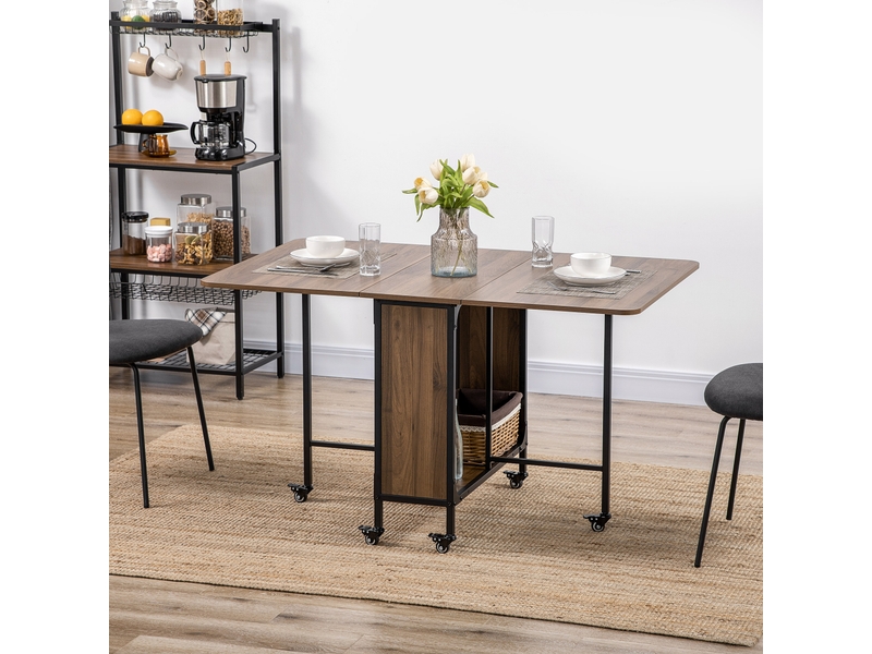  Table pliante à 6 roulettes avec étagère de style industriel en bois et métal, marron clair  - Conforama D