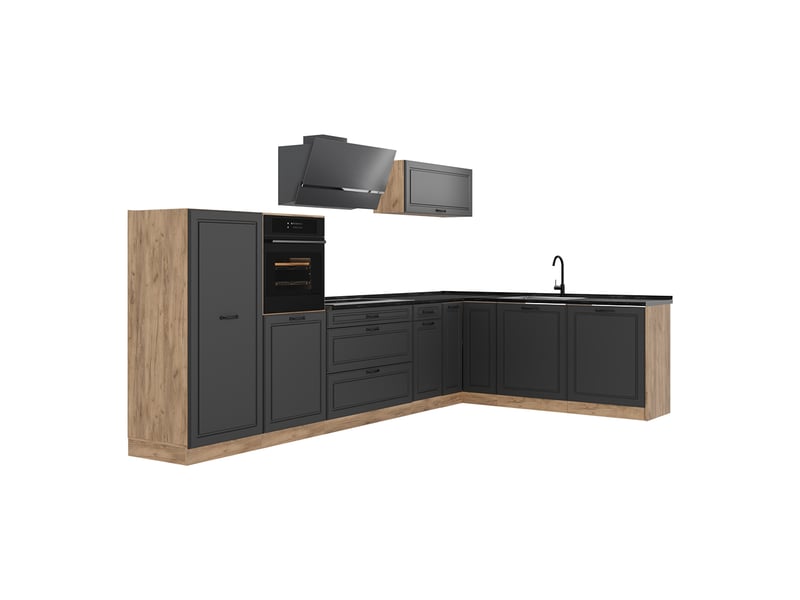 Vicco cuisine en angle, anthracite campagnechêne doré, 347 x cm sans plan de travail - Conforama A