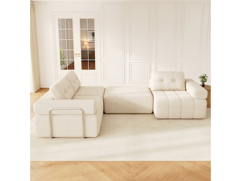  Canapé d’angle modulable 4 places en chenille beige, 258 × 165 × 79 cm IKSETERA TRADING LTD - Conforama E