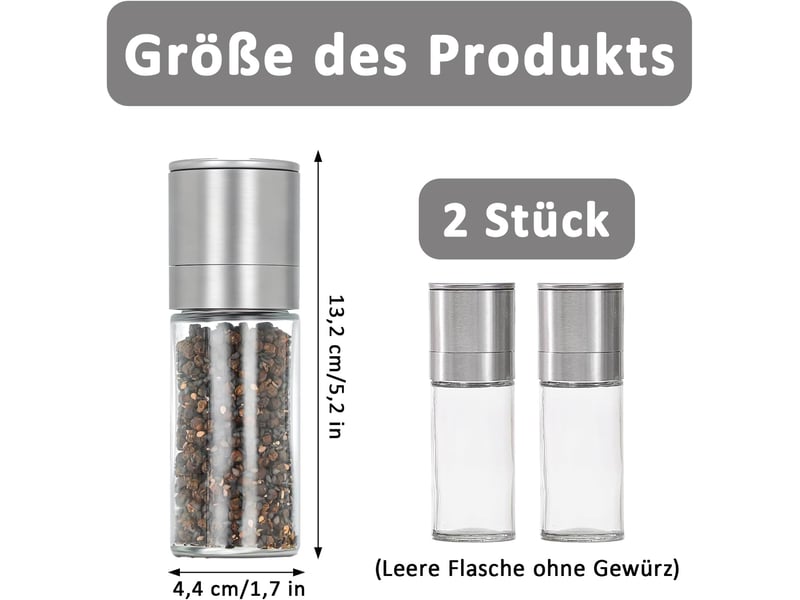  Mini moulin à sel et à poivre, ensemble de 2 moulins vides, moulin à épices en acier inoxydable, mouture réglable, pour diverses épices, argenté (épic QA003891 - Conforama B