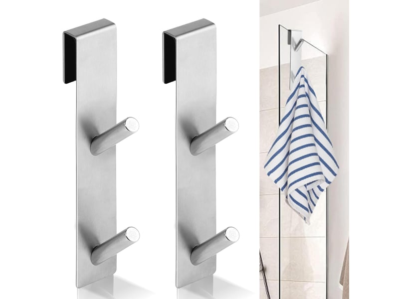 2 pièces crochet douche, porte serviette sans perçage, crochets de pour portes de douche en verre sans cadre, adapter 6-12 mm d'épaisseur, gris - Conforama A