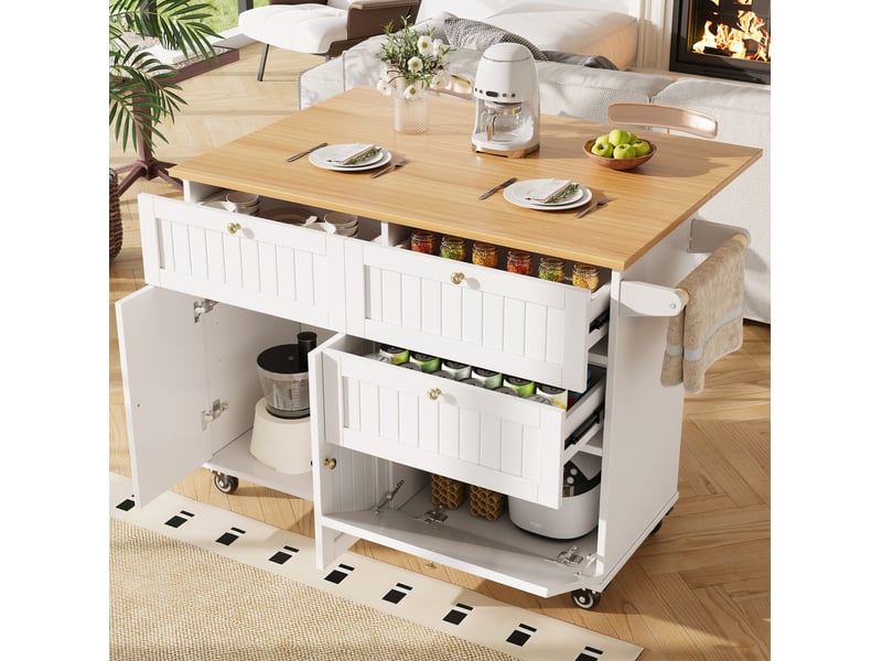 Desserte de cuisine blanche en mdf 133x70x88 cm avec plateau rabattable - Conforama E