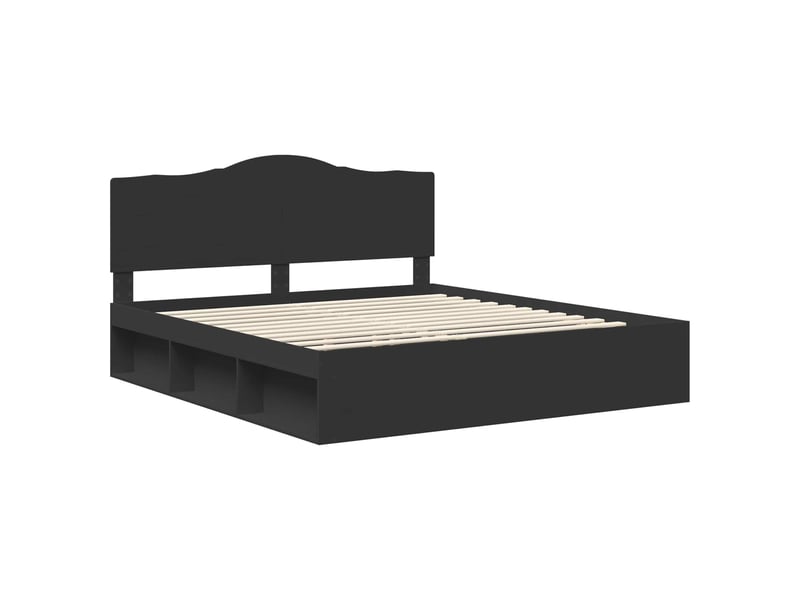  Lit double- lit adulte -  cadre de lit avec tête de lit noir 200 x 200 cm pin massif  - Conforama C