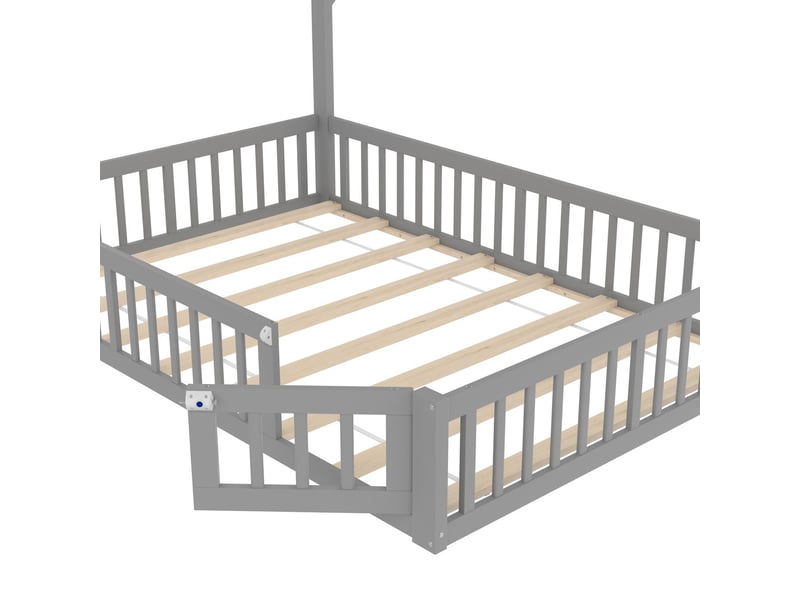  Lit cabane enfant 140x190, sécurité renforcée cheminée décoratif, bois massif style minimaliste  - Conforama D