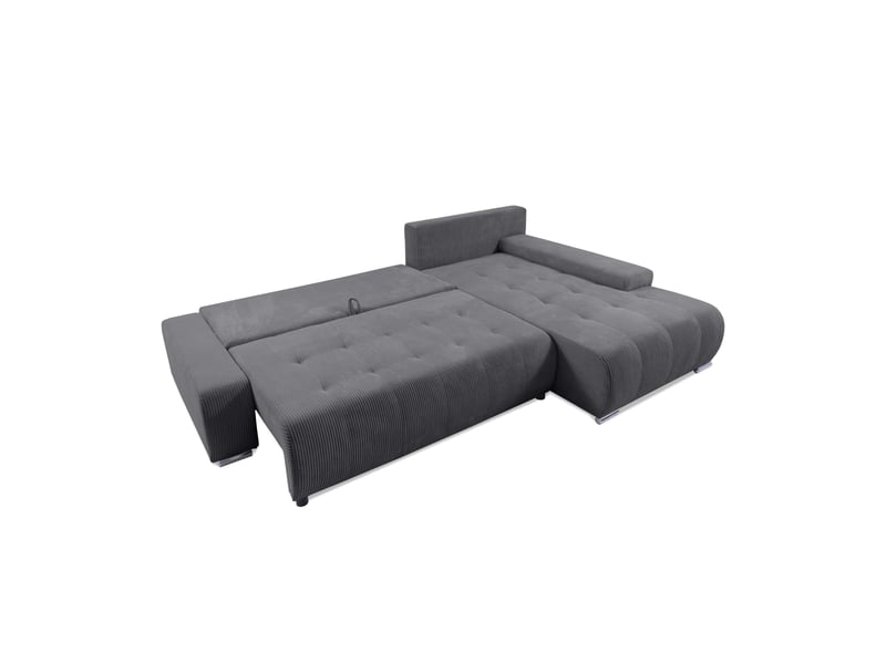  Canapé d'angle convertible velutti l velours côtelé poso gris foncé, méridienne droite avec coffre  - Conforama C