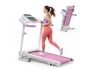 Tapis de course 123x64x119,5 cm pliable à inclinaison en métal blanc et rose