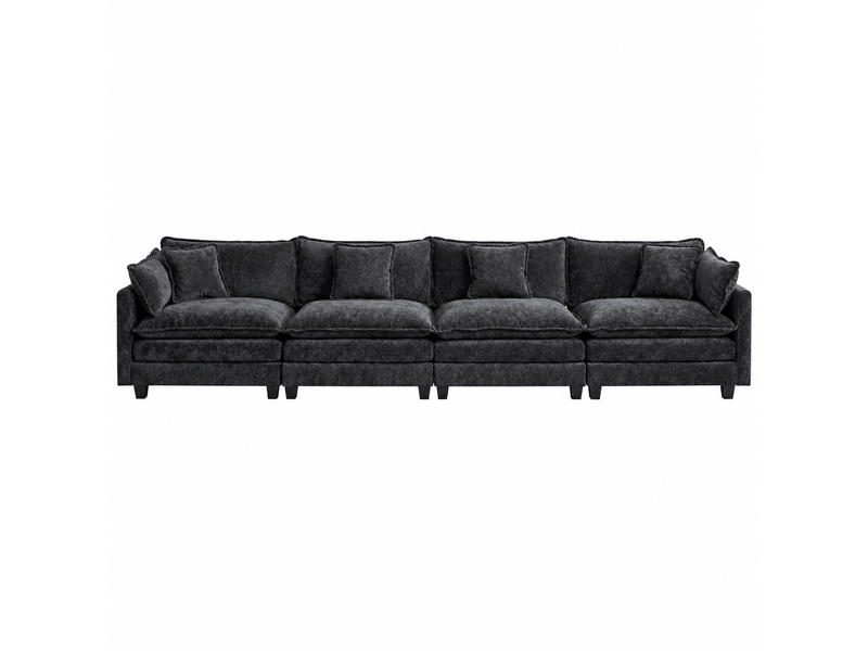  Canapé modulable 4 places cloud noir en tissu chenille, assise double coussin confortable  - Conforama A