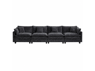 Canapé modulable 4 places cloud noir en tissu chenille, assise double coussin confortable