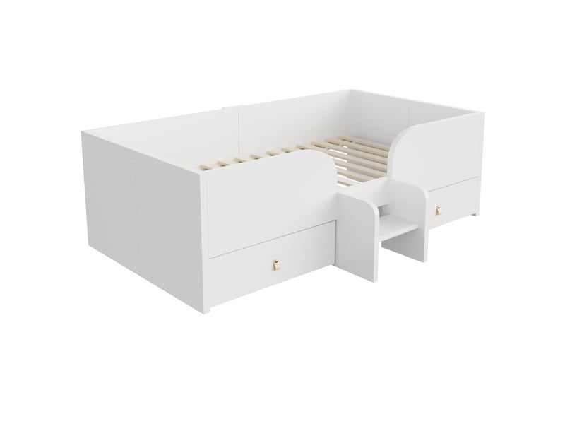  Lit en bois, 90 x 200 cm - avec 2 tiroirs - avec échelle de sécurité - blanc (matelas non inclus)  - Conforama R