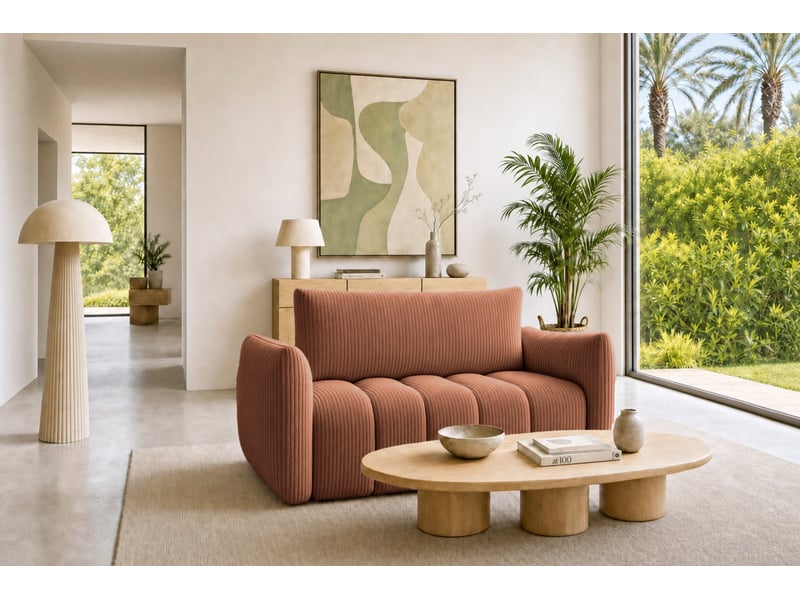Moorea - canapé droit convertible gros velours côtelé 2 places terracotta - Conforama B