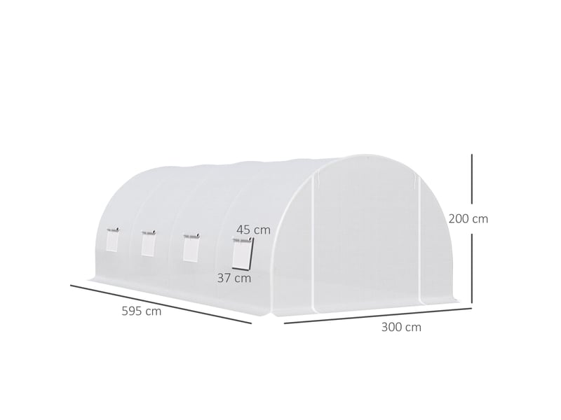  Serre de jardin 595x300x200 cm résistante aux intempéries plastique blanc  - Conforama D