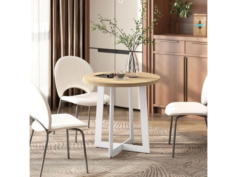  Table de salle à manger ronde pour 4 personnes, table de cuisine avec plateau en bois et piètement croisé en acier, ø80 x 75 cm, chêne  - Conforama D