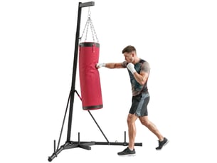 Support de sac de frappe réglable avec base triangulaire et sac de frappe, en acier et toile, 175 x 91 x 185-231 cm, rouge