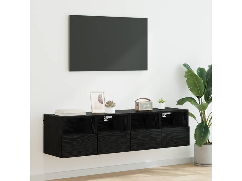  Lot de 2 meuble tv mural, meuble tv suspendu chêne noir bois d'ingénierie shl29573  - Conforama B