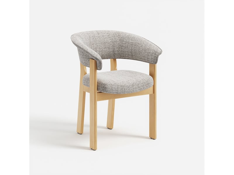  Lot de 1 chaise de salle à manger en chêne rouge massif, tissu texturé, livrée montée, bois naturel et beige avoine  - Conforama A