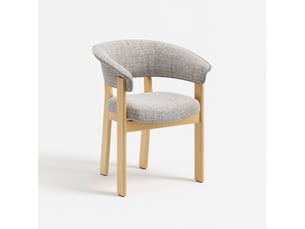 Lot de 1 chaise de salle à manger en chêne rouge massif, tissu texturé, livrée montée, bois naturel et beige avoine