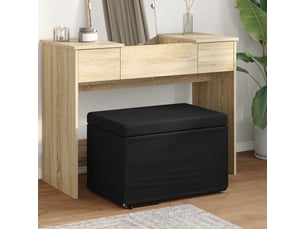 Tabouret bas, ottoman noir 61x41x40 cm tissu et bois stratifié
