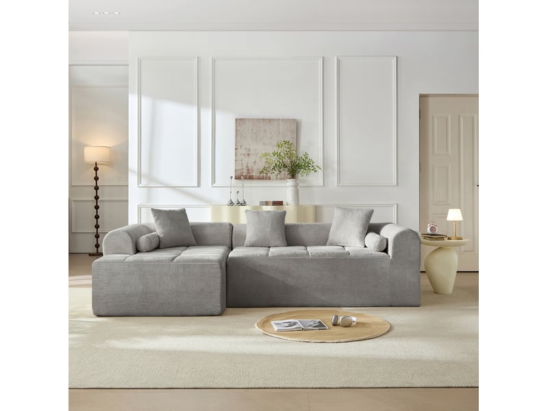  Canapé d'angle modenvie 4 places en chenille gris clair, méridienne gauche, 263 x 132,5 x 68 cm  - Conforama B