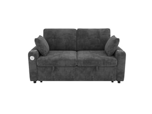 Canapé 2 places - 141.5x131x83.5cm - convertible avec éclairage led, ports usbtype-c, rangements et tissu chenille - gris