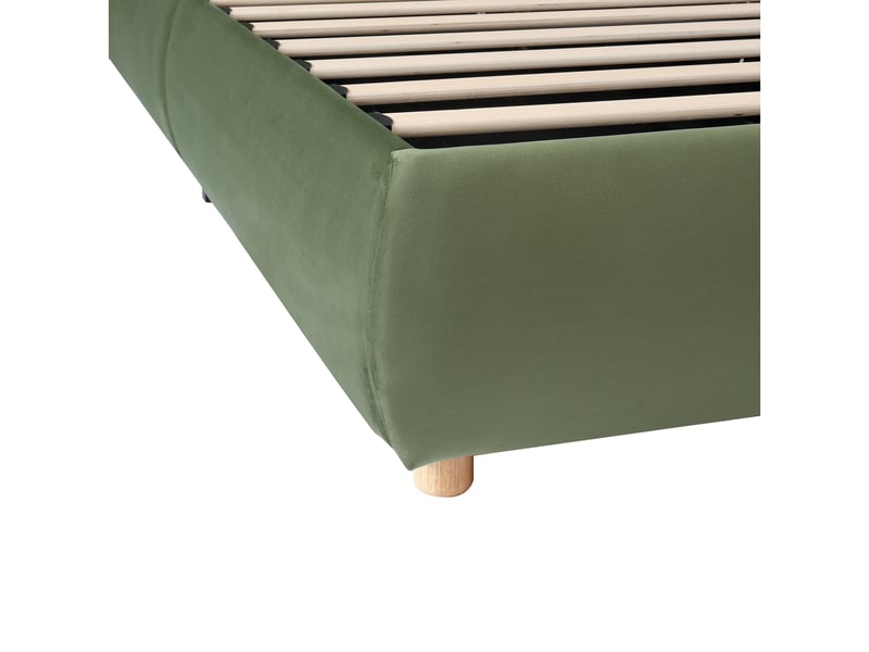 Lit enfant capitonné de 90 × 200 cm, avec coffre de rangement hydraulique et tête de lit capitonnée, tissu velours, vert - Conforama E
