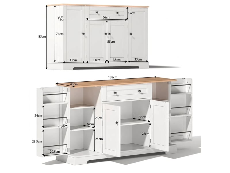  Buffet de cuisine multifonctionnel, bahut de 138 cm, mdf blanc et naturel  - Conforama E