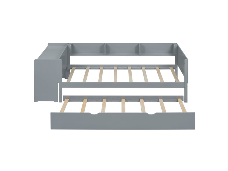  Lit enfant 90x200 avec lit gigogne et bureau intégré - pin massif gris avec étagères de rangement  - Conforama R