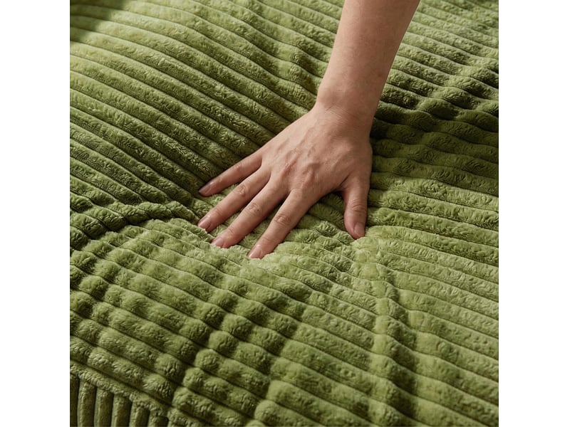  Canapé d'angle convertible modulable 4 places en velours côtelé vert, méridienne droite pour votre salon  - Conforama E