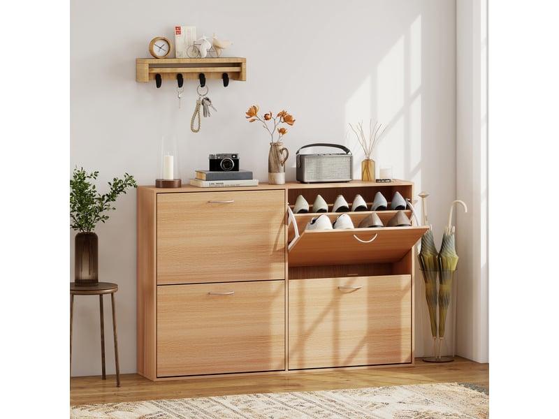  Meuble à chaussures étroit et peu encombrant pour l'entrée, avec 4 portes battantes, armoire à chaussures moderne pour 24 paires de chaussures  - Conforama C