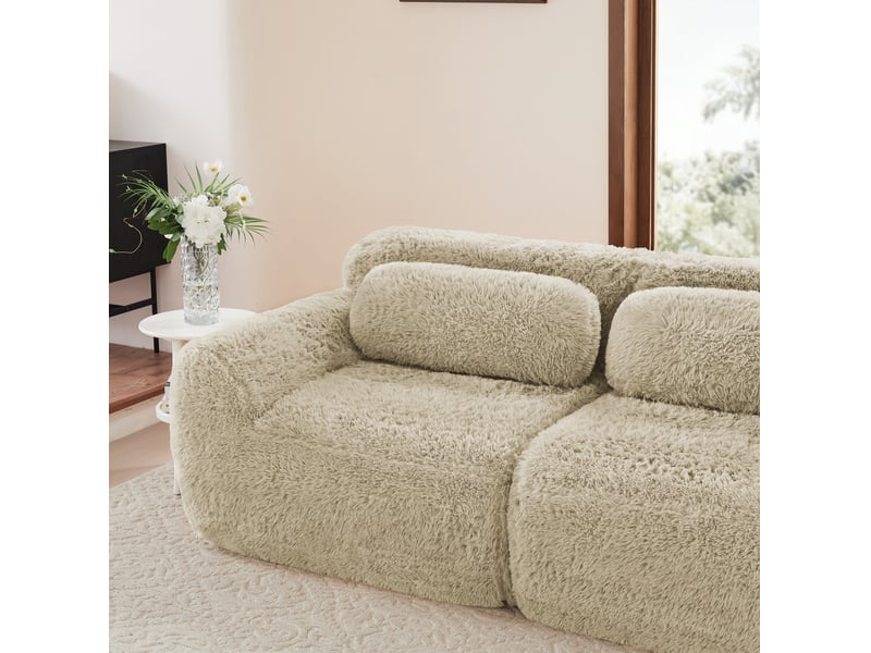  Canapé modulaire en l 291x179x73 cm 3 places sans montage avec coussins sans cadre kaki clair  - Conforama D
