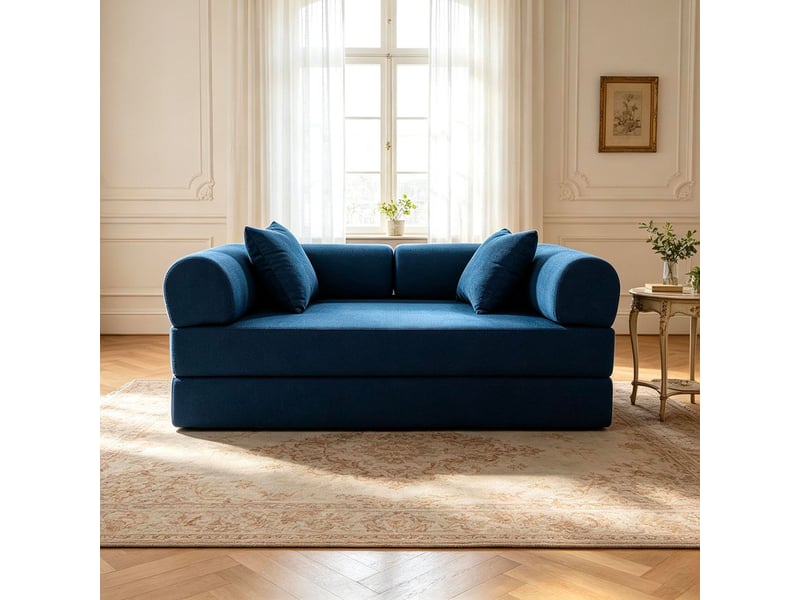 Canapé 2 places convertible et modulable bergerac tissu doux texturé bleu Bergerac - Conforama C