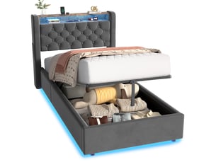 Lit coffre 90x190 cm WISHDOR coloris gris