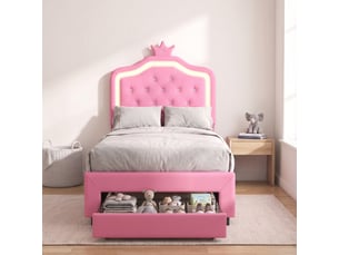 Lit avec rangement 90x200 cm <strong>Lonelyo</strong>  <strong></strong> coloris rose