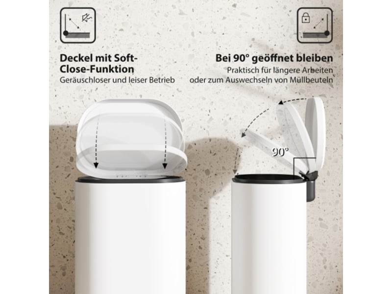  Poubelle à pédale blanche 12 l, couvercle soft-close, bac intérieur, 30x25,5x37,5 cm  - Conforama B